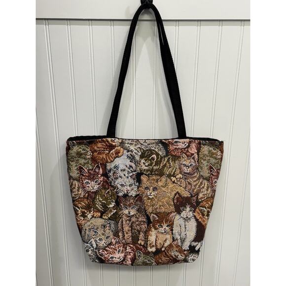 Vintage Maple Leather Company Tapestry Cats Cat Lover Tote Shoulder Bag - Picture 1 of 15
